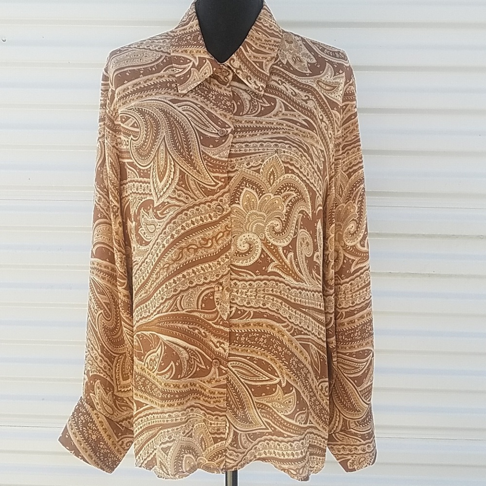 Austin Reed Brown Paisley silk button front top
